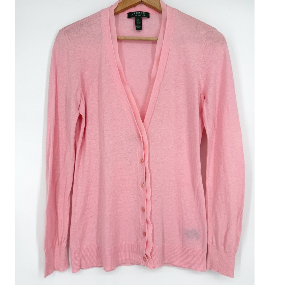 Lauren Ralph Lauren Pink Linen Blend Lightweight Cardigan Sweater Sz S